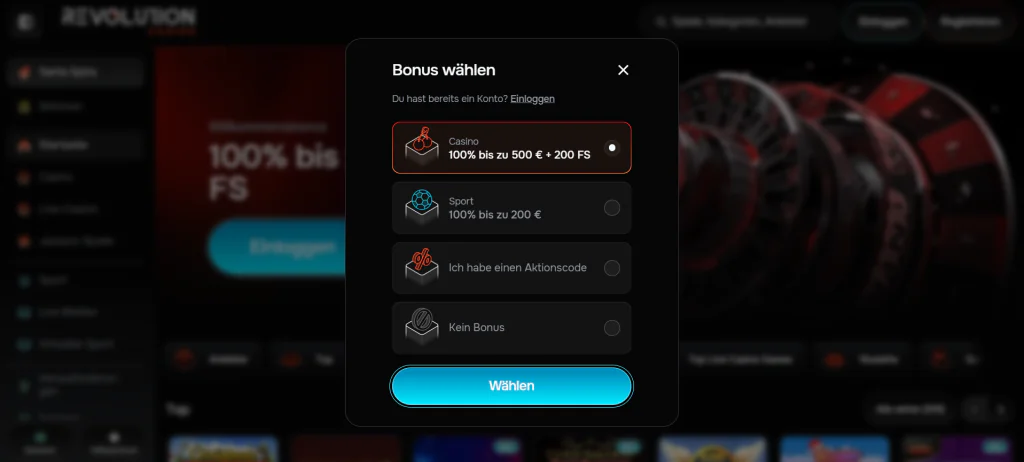 Bonus wählen